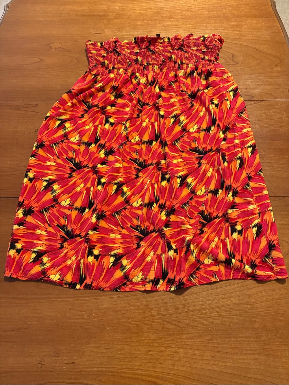 George Red and Yellow Floral Smocked Tube Top Dress